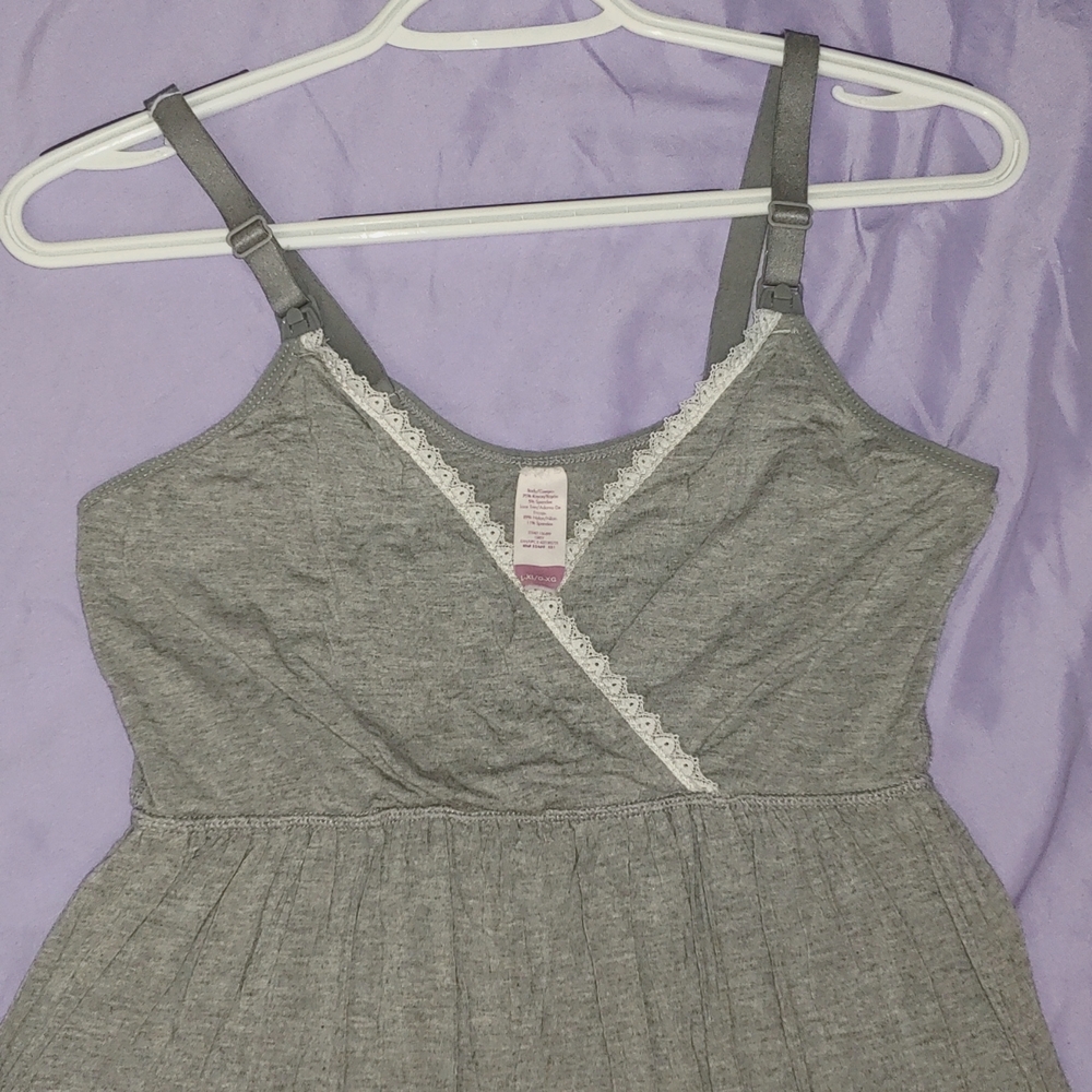 ADJUSTABLE SPAGHETTI STRAP V-NECK DRESS * L/XL * LACE DETAIL * GRAY & WHITE